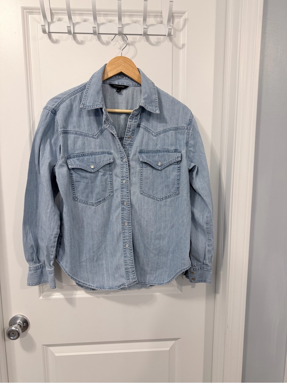 Banana Republic Factory Light Blue Denim Western Button-Down Shirt